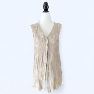 Vintage 90s Express Beige Cream Ribbed Button Minimalist Boho Vest Shirt Medium